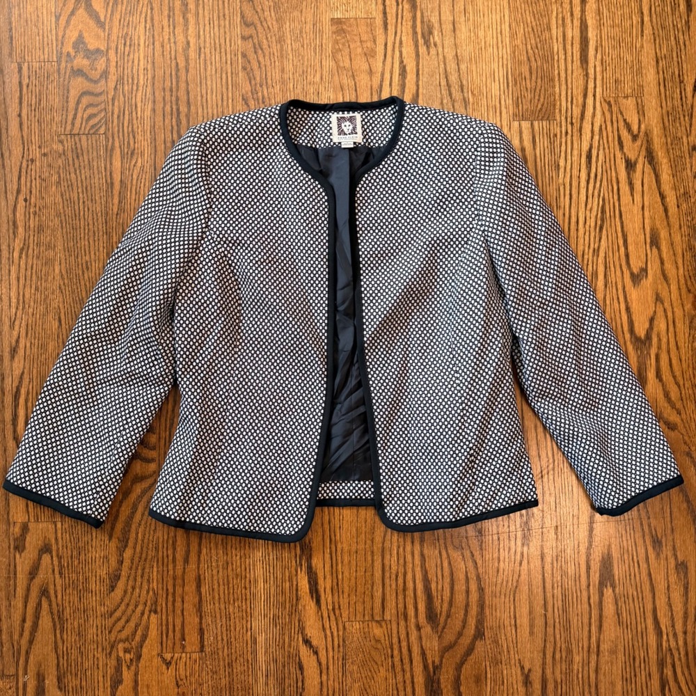 Anne Klein Suit Separates Blazer Open‎ Front Dot Print Size 8 Black White